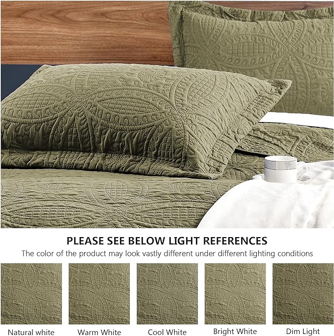 Love's cabin Quilts for Queen Bed Green Bedspreads Bedding Set - Summer Lightweight Bedspread Comforter - Coin Pattern Bedding Coverlet for All Season - 3 Pieces (1 Quilt, 2 Pillow Shams)