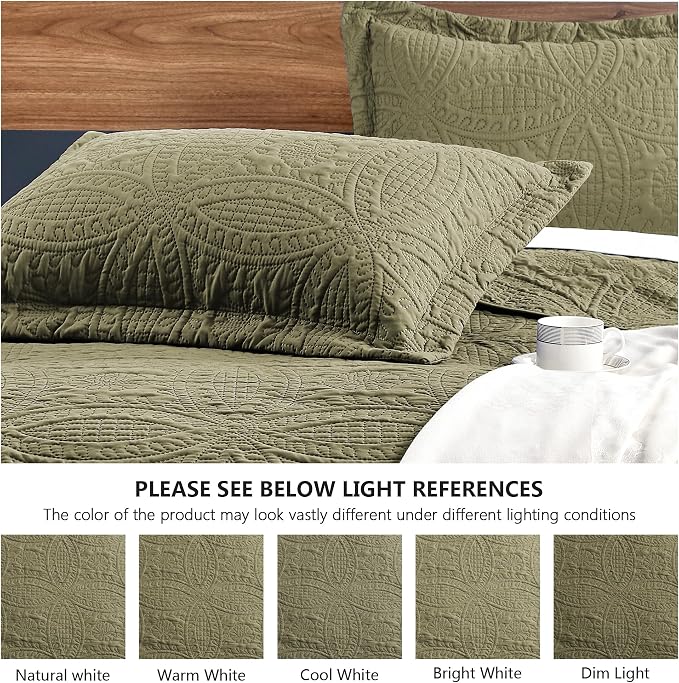 Love's cabin King Size Quilt Bedding Set Green Bedspreads - Bed Summer Lightweight Bedspread Comforter - Coin Pattern Bedding Coverlet for All Season - 3 Pieces (1 Quilt, 2 Pillow Shams)
