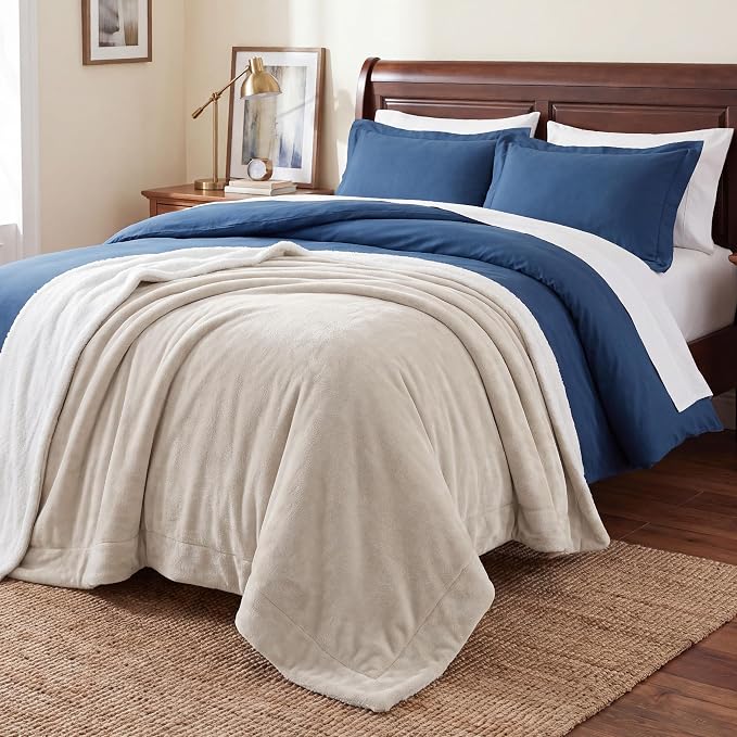 Bedsure GentleSoft Sherpa Fleece Blanket Queen Size for Bed, Non-Heated, Thick and Warm Throw for Women and Men, Soft Fuzzy Plush Queen Blanket for Winter, Beige, 90x90 Inches