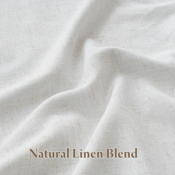 RYB HOME Linen Blackout Curtains 96 inches Long, 100% Blackout Noise Reducing Thermal Insulated Natural Textured Curtains for Farmhouse Dining Room, Cream White, 40" W x L96 L, 2 Panels Set
