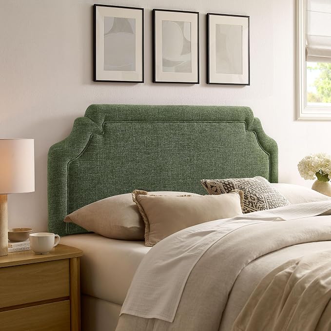 Modway Magnolia King Size Upholstered Fabric Headboard in Foliage - Padded Cushioned Headboard with Woven Heathered Upholstery and Adjustable Mounting Positions