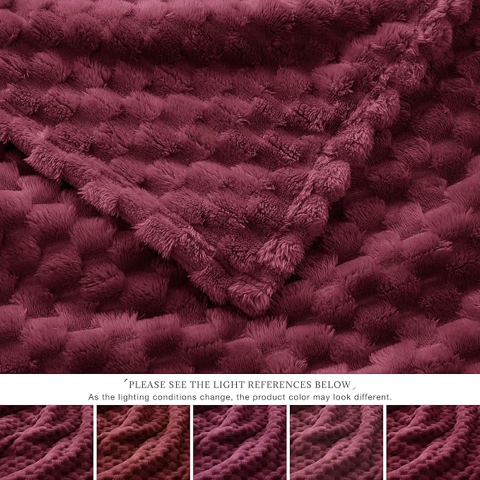 EXQ Home Gentle Soft Fleece Throw Blanket – Cozy Lightweight 3D Imitation Turtle Shell Jacquard Blanket for Couch Bed – All-Season Warm Fuzzy Flannel Blanket for Women Mom Her Gifts(50"x60",Burgundy)
