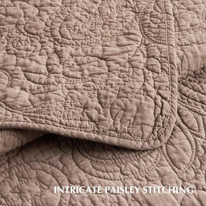 EVERGRACEHOME 100% Cotton Paisley Quilt Set, Queen Size, Dusty Brick | Prewashed for Softness, Year-Round Breathability, Gift-Ready Box, Matelasse-style Quilted Coverlet, 3 Piece Set with 2 Shams