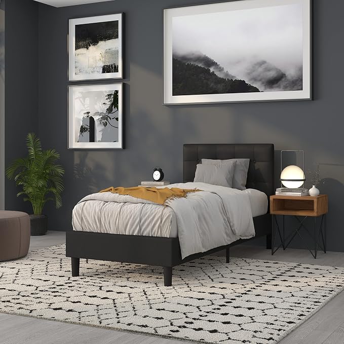 Flash Furniture Twin Tufted Vinyl Headboard, Black | Adjustable Height, Easy Install, Bedroom Decor