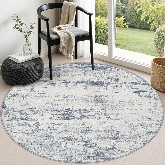 Round Area Rug Living Room: 5 ft Modern Washable Indoor Carpet | For Bedroom Dining Room Farmhouse Nursery Hallway Office,Modern Abstract,Machine washable,Non-Slip,Stain Resistant,Indoor