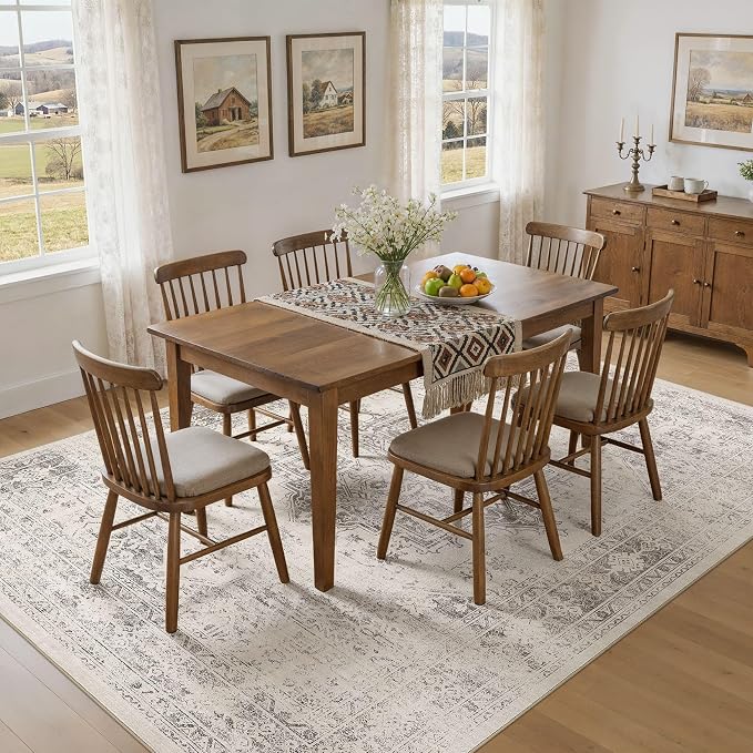 UERMEI 9x12 Area Rug Living Room Rugs - Washable Vintage Soft Large Rug Indoor Floor No Slip Rug Carpet for Bedroom Farmhouse Under Dining Table Home Office Decor - Beige/Camel