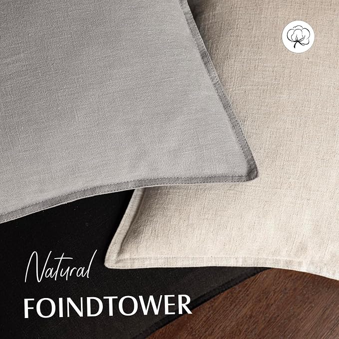 Foindtower Decorative Linen Lumbar Throw Pillow Covers 12x20 Inch Black | Pack of 2 Boho Farmhouse Pillowcase,Accent Neutral Solid Cushion Covers,Morden Home Decor for Couch Sofa Bedroom Living Room