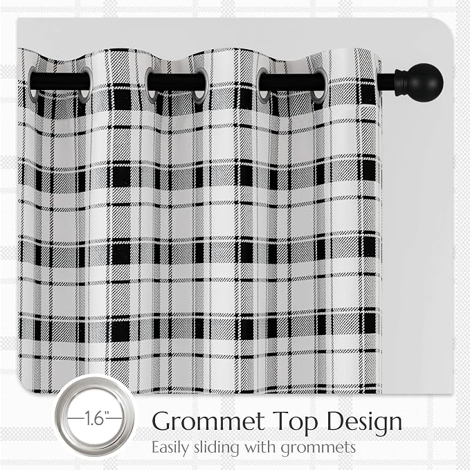 Beauoop Black White Plaid Jacquard Blackout Curtains Bedroom 52x63 2 Panels | Gingham Checkered Buffalo Room Darkening Drapes for Living Room 63 Inch Long Thermal Soundproof Window treatment Grommet