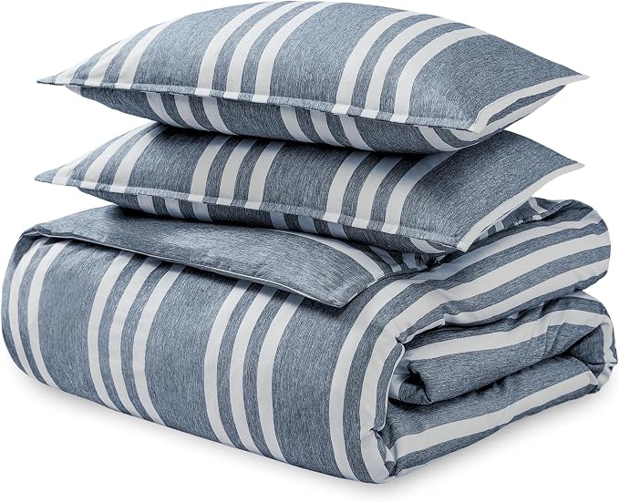 Bare Home Duvet Cover Set (King, Stripe - Heathered Midnight Blue) | 1800 Ultra-Soft, Lightweight, Cooling, Breathable, Premium, All-Season