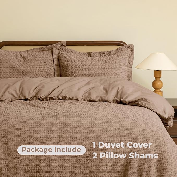 Dreamology Waffle Weave Duvet Cover,Full Size Duvet Cover,100% Cotton | Waffle Duvet Covers with Zipper Closure,Textured & Breathable Duvet Cover Set,Bedding Duvet Cover Sets,3 Pcs (Camel Brown)