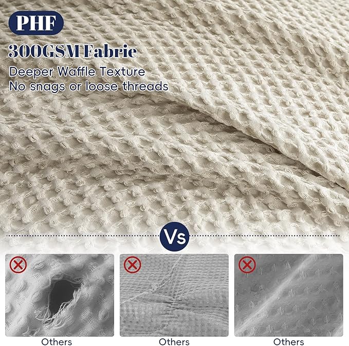 PHF Waffle Duvet Cover Twin/Twin XL, Soft & Breathable, 68"x90", Linen | 300GSM Fabrie，No Snagging Textured Honeycomb Comforter Cover for All Season 3pcs, Durable Bedding Duvet Set, Home Decor Gift