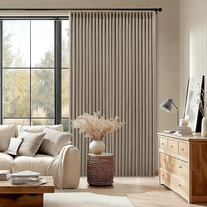 TWODRAPES Dark Flax 94 Inch Long Blackout Curtains Thick Linen Pinch Pleated