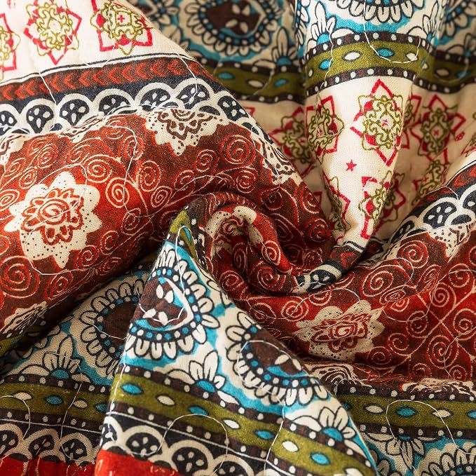 Cotton Bedspread Quilt Sets - Reversible Patchwork Coverlet Set, Red Striped Jacquard Pattern, California King Size