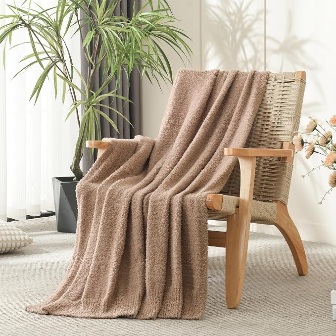 JOOJA Dusty Rose Throw Blanket for Bed, Super Soft Knit Blankets, Cozy Fleece Fuzzy Fluffy Plush Chenille Throws Blanket for Couch, Sofa, Blush Pink, 60 x 80 inches