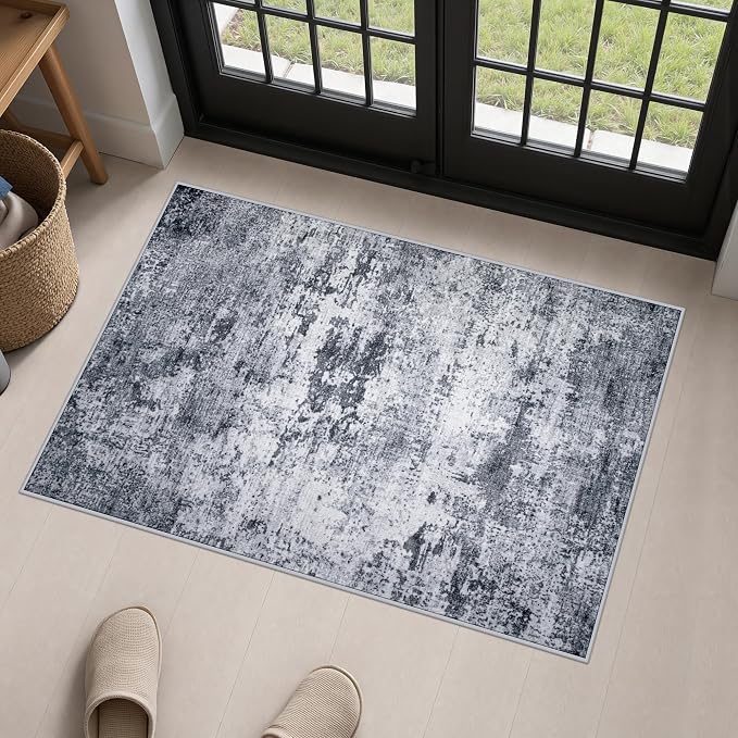 2x3 Washable Entryway Rug: Modern Abstract Indoor Soft Carpet Grey | For Entrance, Bedroom, Kitchen, Laundry, Bathroom,Door Mat,Modern Abstract,Machine washable,Non-Slip,Stain Resistant,Indoor