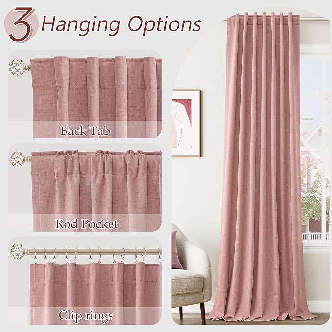 100% Blackout Curtains 84 Inch Length 2 Panels Set for Living Room Bedroom Back Tab Thermal Insulated Black Out Linen Drapes Room Darkening Window Curtains 84 Inches Long, Ash Rose