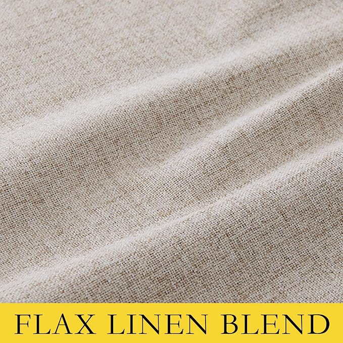 NICETOWN 100% Blackout Curtains for Kitchen 63" L Set of 2, Natural | Thermal Insulated, Flax Textured, Privacy Protection Window Draperies for Kids Room, Rod Pocket & Back Tab, W42" x L63" Each