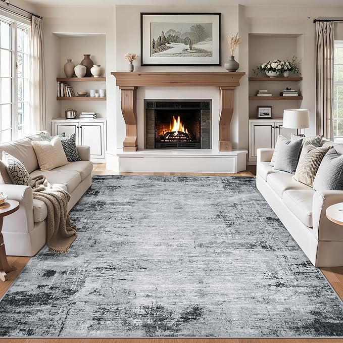 PLHXFR 10x14 Area Rug Living Room: Modern Abstract Washable Carpet Black | For Bedroom Dining Room Farmhouse Nursery Home,Machine washable,Non Slip,Large Soft Neutral,Stain Resistant, Indoor Floor