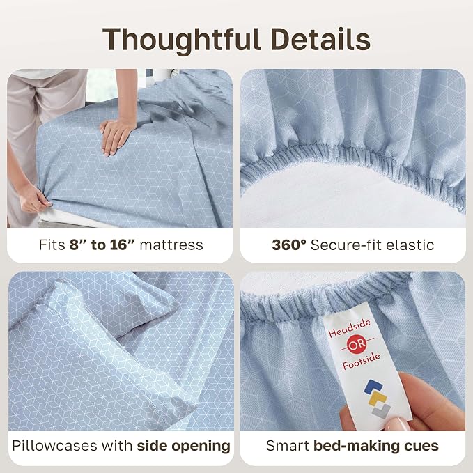 California Design Den 600 Thread Count King Size Sheets Deep Pocket Set | 100% Cotton Sateen Backed by Good Housekeeping Seal, Soft & Smooth, 16" Deep Pocket, All-Around Elastic - Print - Geo Urban