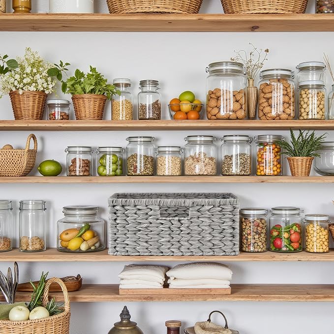 GRANNY SAYS Wicker Storage Baskets for Shelves, Wicker Baskets, Gray,1-Pack | Waterproof Wicker Baskets for Organizing, Plastic Woven Baskets for Shelves, Decorative Baskets for Living Room, Gray Basket