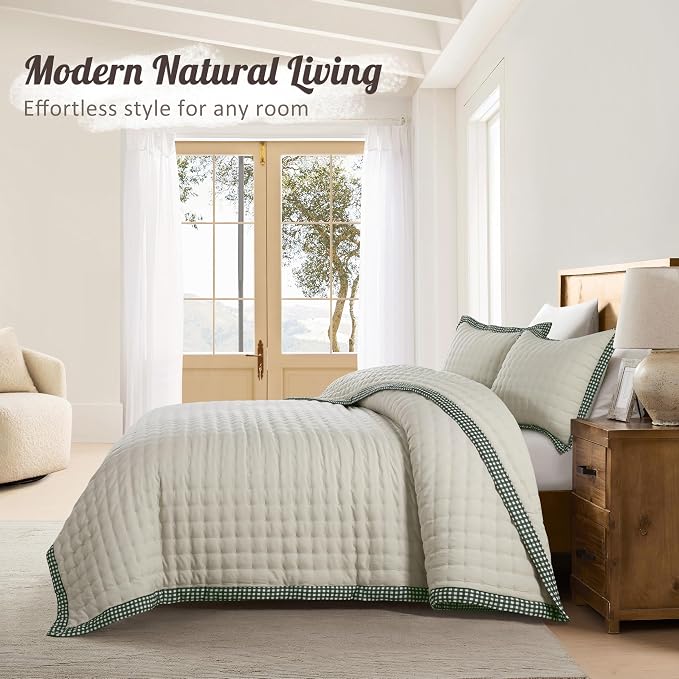 WDCOZY Wheat Cloud Quilt Set Twin Size, Lightweight Soft Cross Stitch Bedspread, Farmhouse Rustic Country Coverlet, Spring Summer Thin Comforter, 2 Pieces, 1 Pillow Sham, 68x90 inches