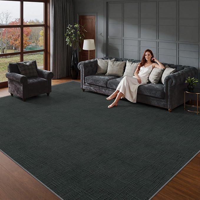 8x10 Area Rugs for Living Room, High-Low Pile Washable Rug, Black | Soft Fluffy Textured Design Non Slip & Lighweight, Folable, Stain Resistant Floor Carpet Rug for Bedroom, Dining Room, Office