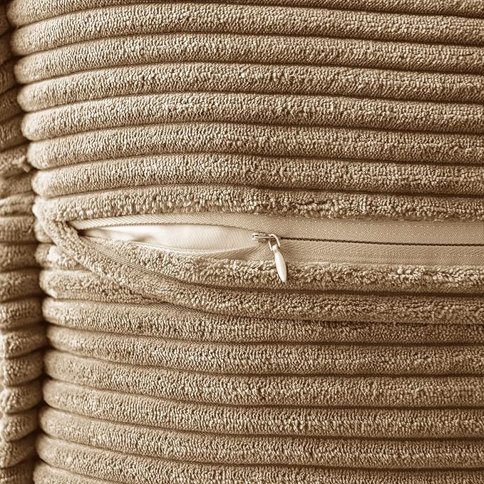MIULEE Khaki Corduroy Decorative Euro Sham Pillow Covers 24x24 Inch with Splicing Set of 2 Soft Boho Pillow Covers Broadside Textured Pillowcases for Couch Bed Livingroom