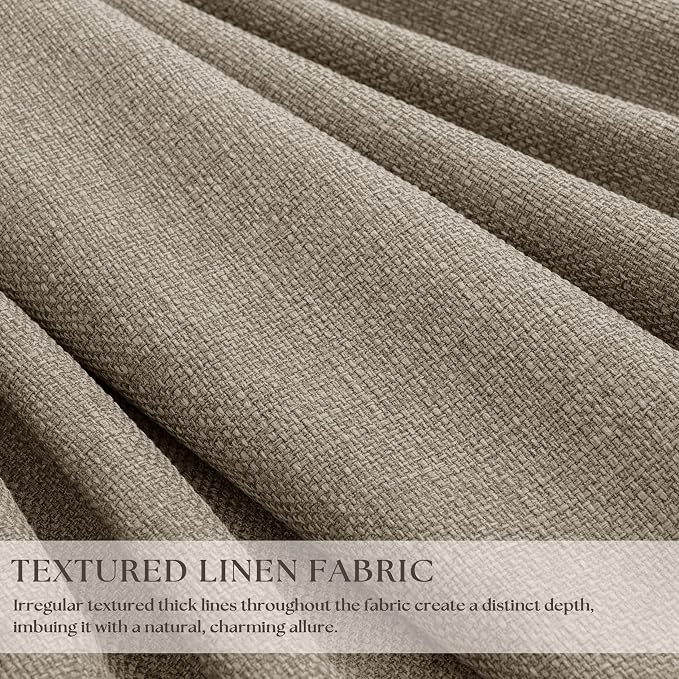 Pleated Linen Blackout Curtains 112 Inches Long for Living Room Deep Flax | Pinch Pleat for Track System, Custom Made, Memory Shape, Drape 100% Black Out Light Blocking, Bedroom Window Curtain Greige