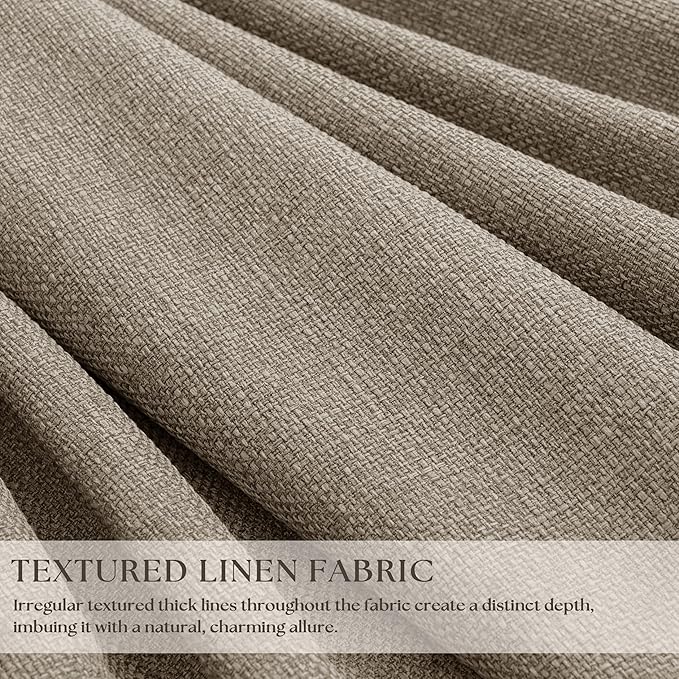 Deep Flax Blackout Pinch Pleat 100 Inch Linen Curtains 2 Panels Set | for Living Room Bedroom, Farmhouse Pinch Pleated Back Ta Thermal Insulate 100% Black Out Window Curtains, Taupe Colored