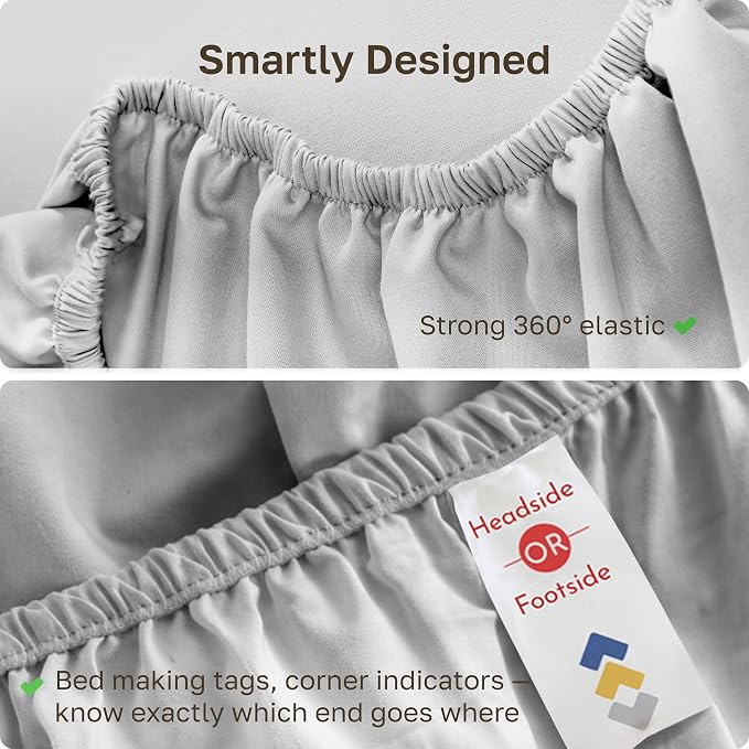Pack of 2 100% Cotton Sateen Twin Size Fitted Sheets, Grey Light | 2 Fitted Sheets, 400 Thread Count Backed by Good Housekeeping Seal, All-Around Elastic, No-Pop Fit, Durable, OEKO-TEX