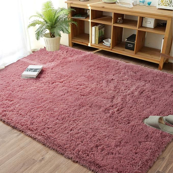 Modern Soft Fluffy Large Shaggy Rug for Bedroom Livingroom Dorm Kids Room Indoor Home Decorative, Non-Slip Plush Furry Fur Area Rugs Comfy Nursery Accent Floor Carpet 4'x6' Blush