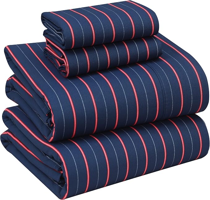 RUVANTI 100% Cotton Percale Sheets Queen Size, Nautical | Crisp Cooling, Deep Pocket 16", Soft Breathable & Durable, Hotel-Style, 4 Piece Set