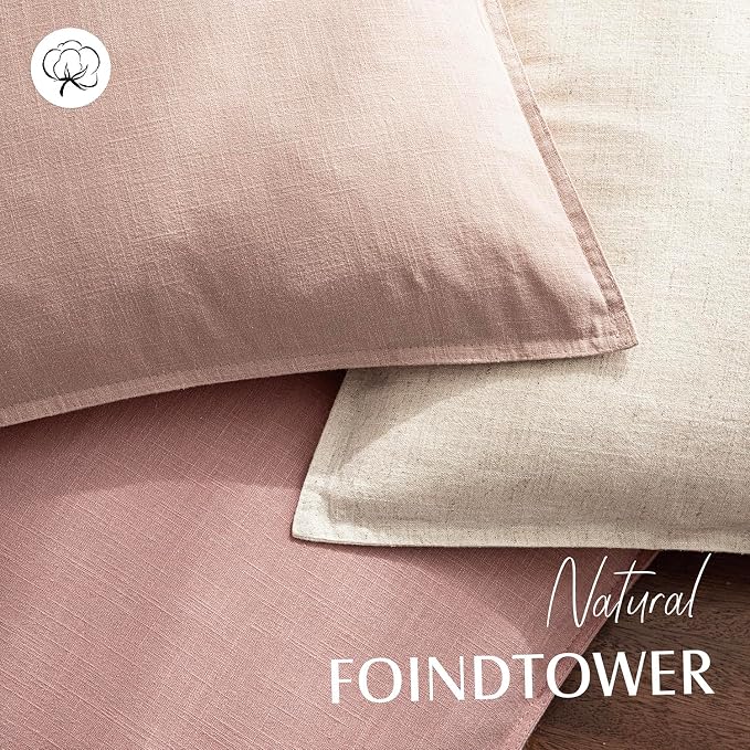 Foindtower Linen Solid Decorative Throw Pillow Covers 22x22 Inch Rose Pink | Pack of 2 Boho Farmhouse Morden Pillowcase,Accent Rustic Cushion Covers,Home Decor for Chair Couch Sofa Bedroom Living Room