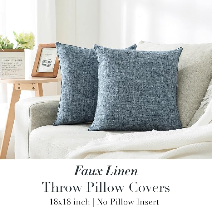 HPUK Throw Pillow Covers 18x18, Set of 2, Blue Solid Couch Pillow Covers | Polyester fabric, solid-color design, hidden zippers, machine washable, for sofas and beds, inserts not included