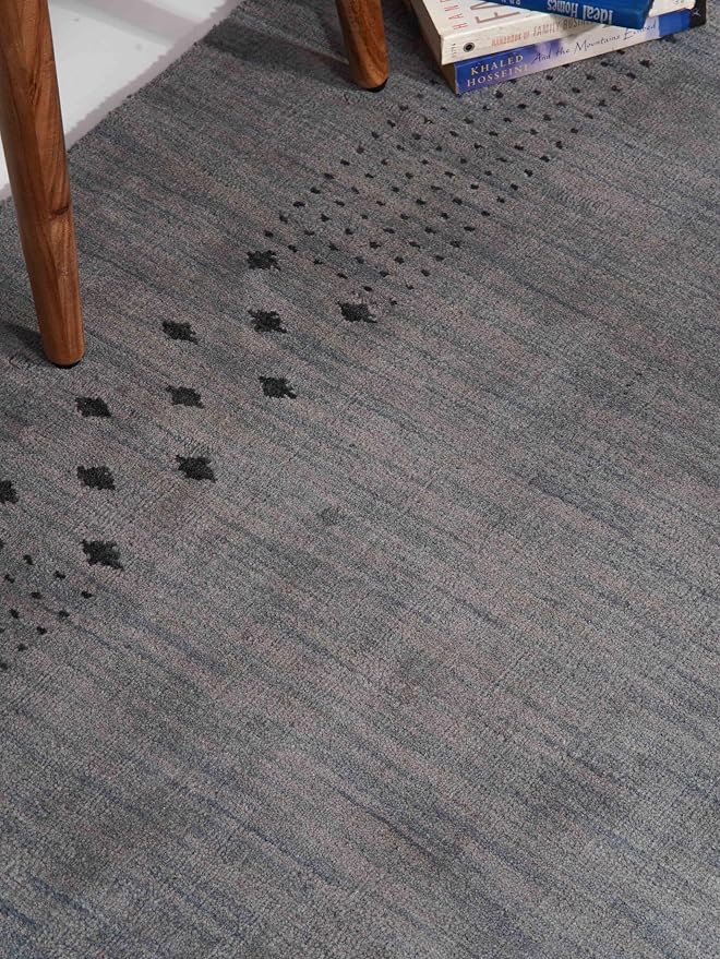 Rugsotic Carpets Hand Knotted Loom Wool ECO-Friendly Area Rugs - 9'x12', Rectangle, Light Blue Color, Contemporary Modern Design, High Pile Thick Handmade Anti Skid Rugs for Living Room (L00530)
