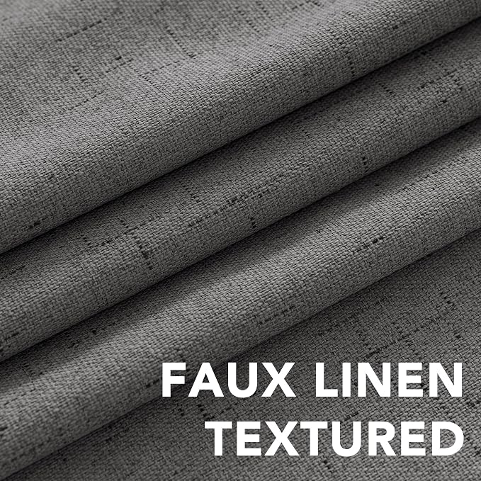 H.VERSAILTEX Linen Blackout Curtains 54 Inches Long 100% Absolutely Blackout Thermal Insulated Textured Linen Look Curtain Draperies Anti-Rust Grommet, Energy Saving with White Liner, 2 Panels, Grey