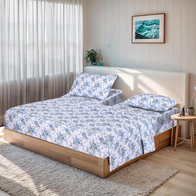 RUVANTI 100% Cotton Percale Sheets Split King Size, Paislyona | Crisp Cooling, Deep Pocket 16", Soft Breathable & Durable, Hotel-Style, 5 Piece Set