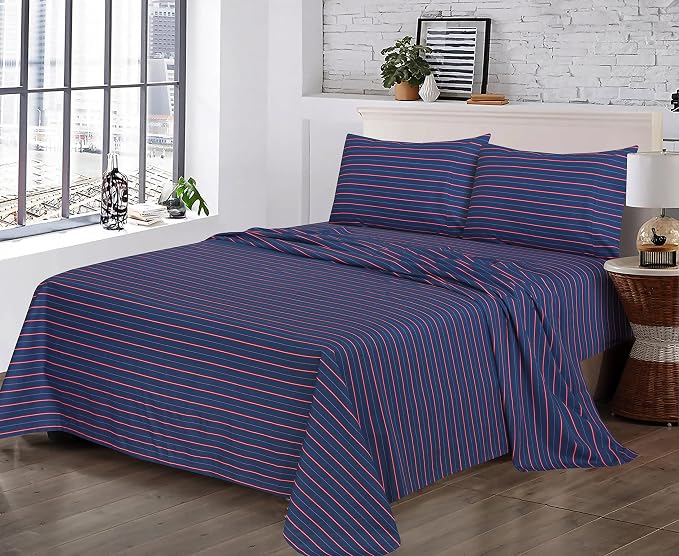 RUVANTI 100% Cotton Percale Sheets Split King Size, Nautical | Crisp Cooling, Deep Pocket 16", Soft Breathable & Durable, Hotel-Style, 5 Piece Set