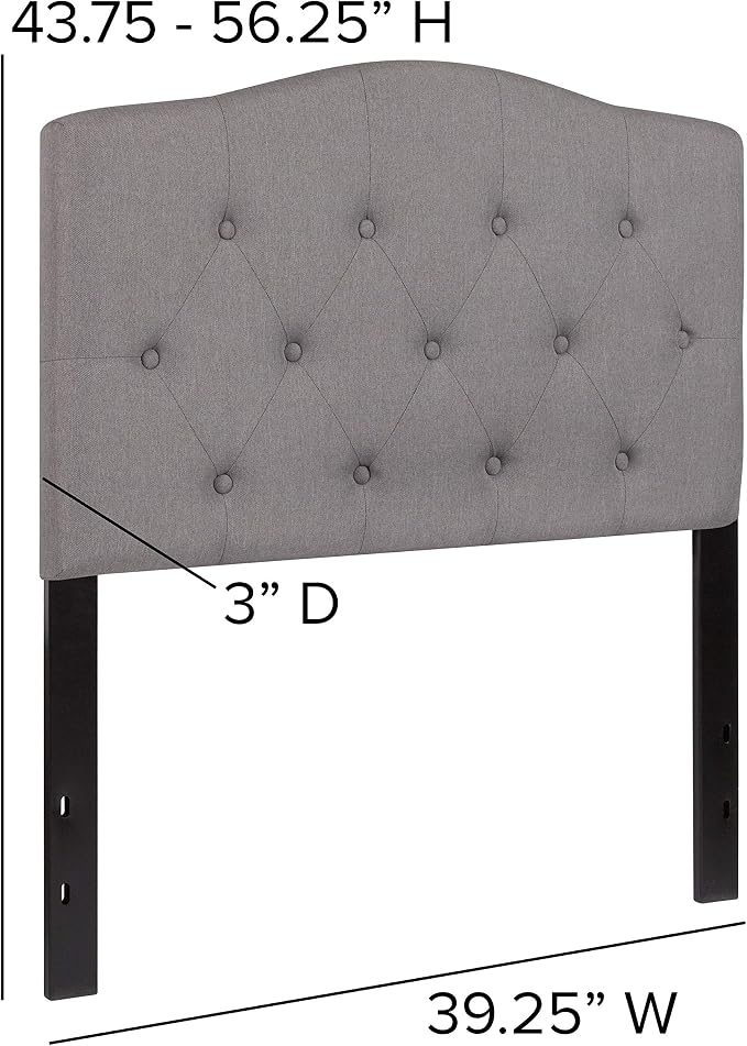 EMMA + OLIVER Twin Button Tufted Headboard | Adjustable Bed Rail Slots, Fabric Upholstered