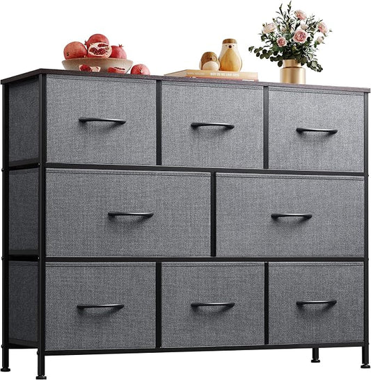 WLIVE 8 Drawer Dresser for Bedroom, Wide Chest of Drawers, Dark Grey | 8 roomy fabric drawers, Large storage design, Bedroom or living room, Sturdy steel frame, Smooth wood tabletop