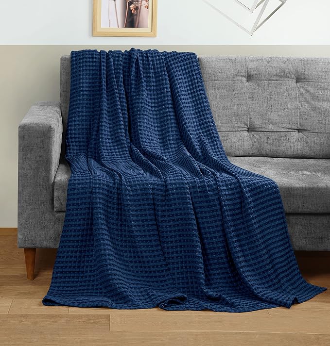 Utopia Bedding 100% Cotton Waffle Blanket King Size Navy, 90x108 Inch | Lightweight Breathable Cozy Summer Bed Blanket Home Decor Gift for Women and Men