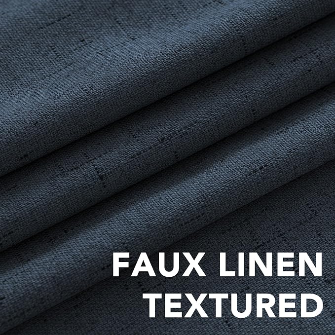 H.VERSAILTEX Blackout Curtains Linen Curtains 120 inches Long 100% Black Out Curtains for Bedroom Windows, Textured Linen Look Draperies Grommet with White Liner, 2 Panels, Navy