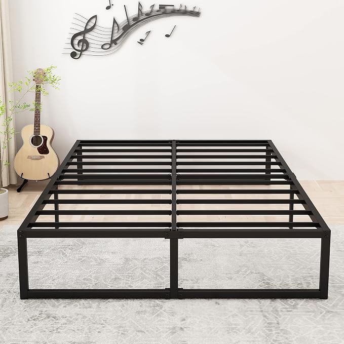 Lutown-Teen 16 Inch Bed Frame Queen Size with Heavy Duty Steel Slat Support | Metal Platform Queen Bed Frame No Box Spring Needed, Easy Assembly, Black