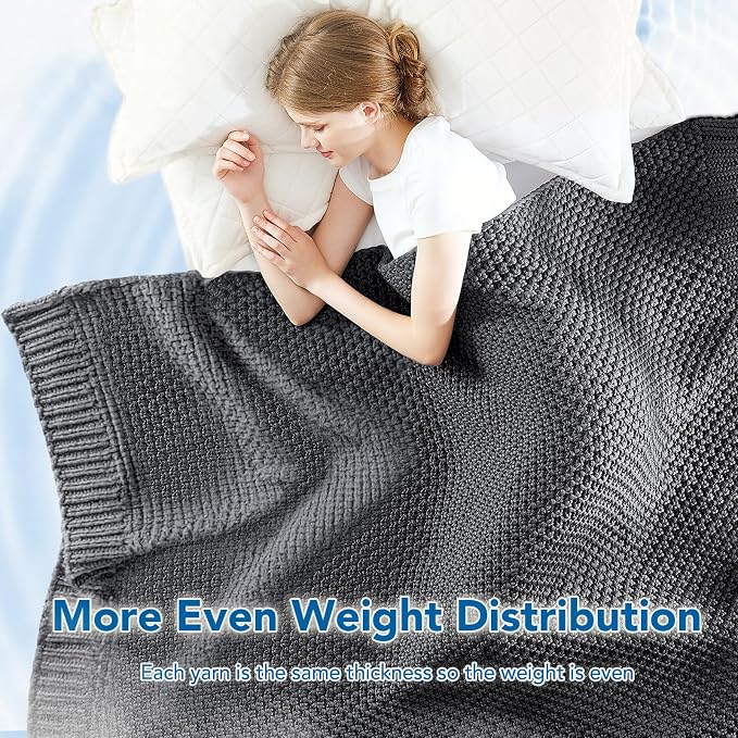Knitted Weighted Blanket - 50"x60" 7lbs Cooling Chunky Knit Heavy Blanket for Adults Cable Yarn Knit Decorative No Beads Soft, Cozy and Cooling Weighted Throw Blankets Machine Washable