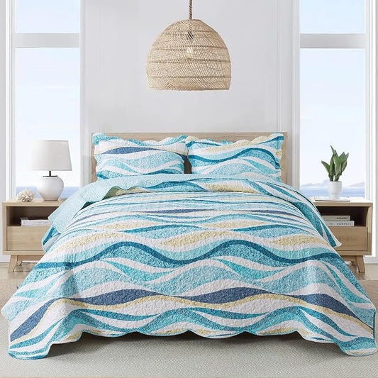 Quilt Bedspread Sets - West Coastal Pattern Reversible Coverlet Set, Queen Size