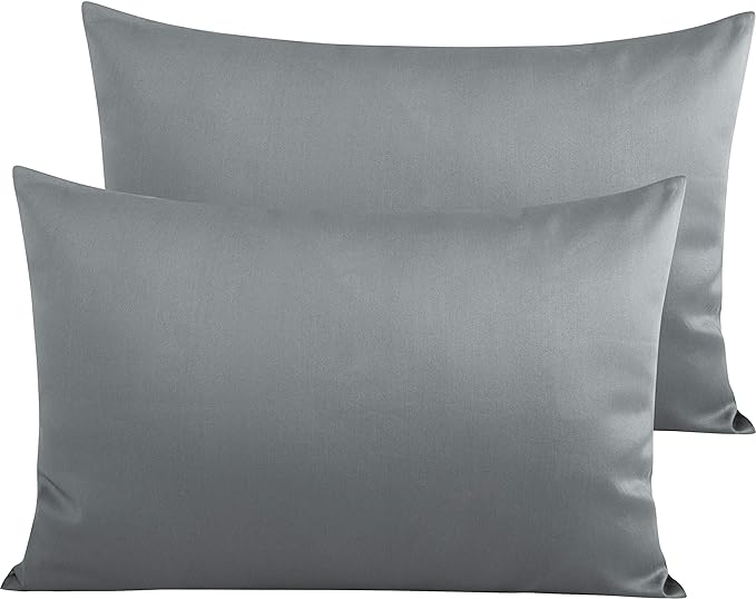 NTBAY Queen Egyptian Cotton Sateen Pillowcases, Set of 2, Dark Grey | 500 Thread Count Egyptian Cotton Sateen with Envelope Closure, 2 Pack 20 x 30 Inch Pillowcases, Insert Not Included