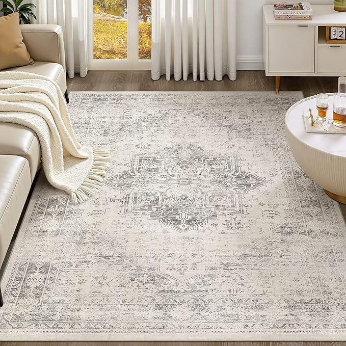 UERMEI 9x12 Area Rug Living Room Rugs - Washable Vintage Soft Large Rug Indoor Floor No Slip Rug Carpet for Bedroom Farmhouse Under Dining Table Home Office Decor - Beige/Camel