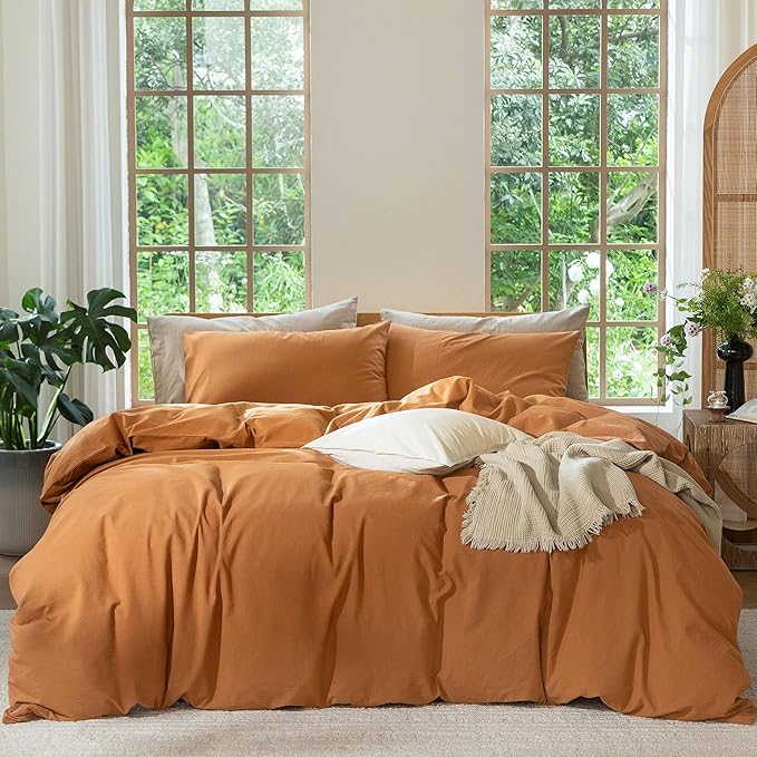 MooMee Duvet Cover Set 100% Washed Cotton Linen Like Oversized King | Relaxed Linen-like Texture. Soft, Breathable & Long-lasting Comfort. Lightweight. Hidden Zipper with 8 Interior Corner Ties