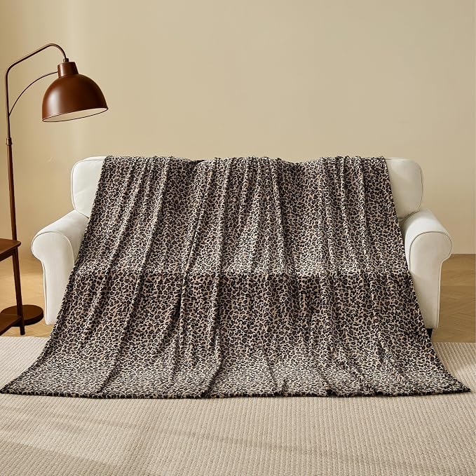 Edenleaf Leopard Print Blanket Fleece Throw for Bed Sofa Travel and Camping, Super Soft Cozy Fluffy Plush Cheetah Print Blanket for All Seasons 90"x108" (Mocha Brown)