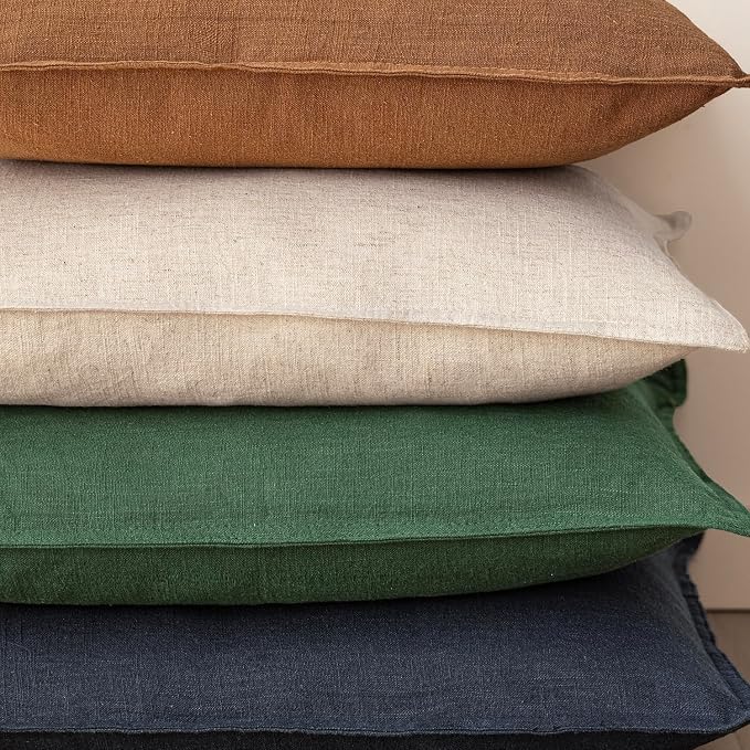 Foindtower Decorative Linen Lumbar Throw Pillow Covers 12x20 Pine Green | Pack of 2 Boho Farmhouse Pillowcase,Accent Neutral Solid Cushion Covers,Morden Home Decor for Couch Sofa Bedroom Living Room
